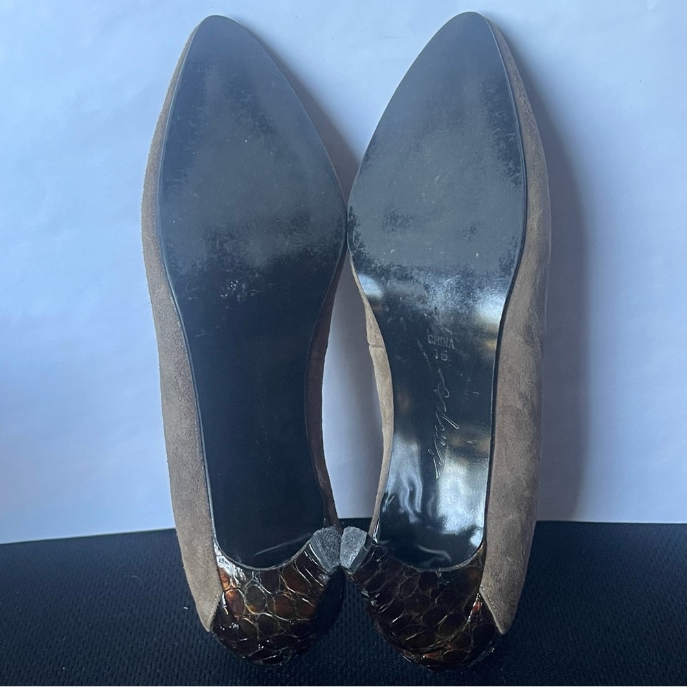 VTG Impo Loden Brown Suede & Faux Crocodile Pump Sz 7.5B US - Picture 12 of 17